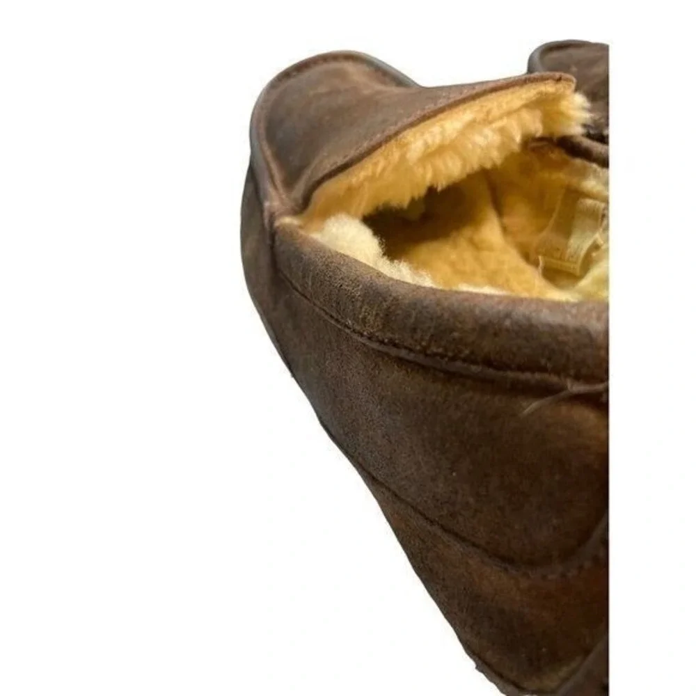 UGG Ascot Mens Brown‎ Leather Shearling Lined Slipper Loafers Shoes